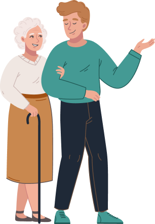 man and old woman going